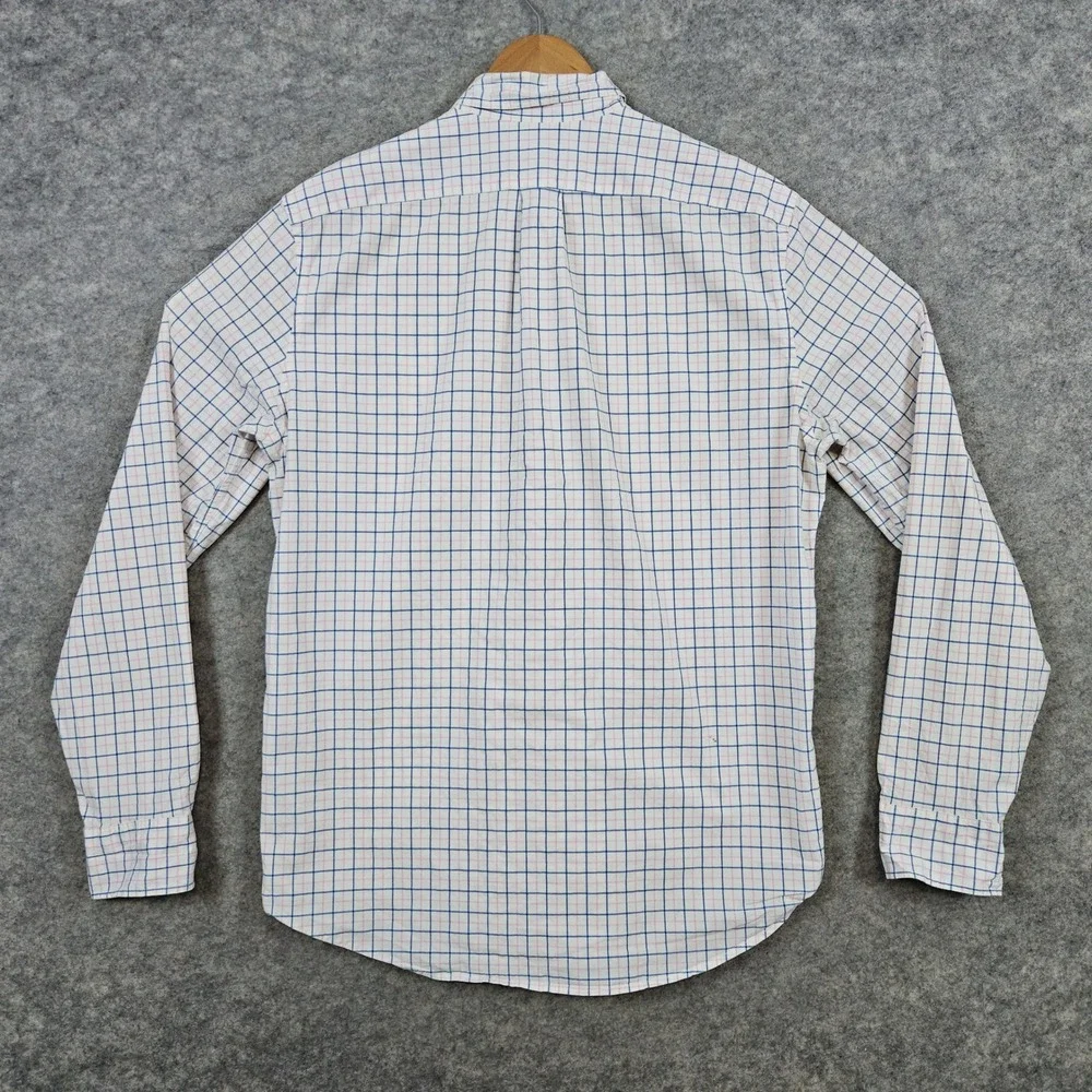 J Crew‎ Men's White Windowpane Size M Secret Wash Shirting Preppy Spring SPOTS